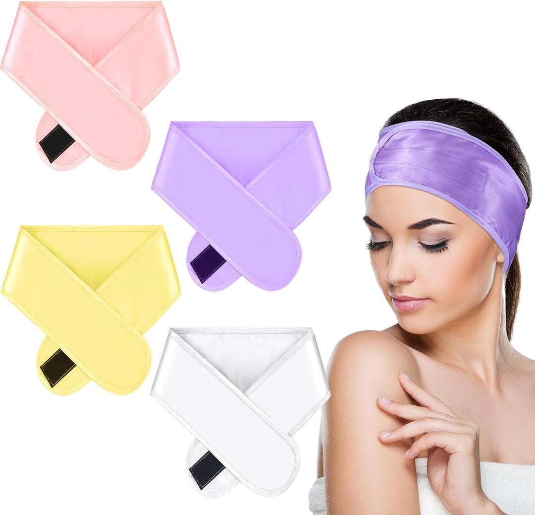 Eurzom 4 Pieces Satin Hair Wrap Scarf Satin Headband for Black Women's Adjustable Silk Hair Wraps for Sleeping Nonslip Strips (Elegant Color)