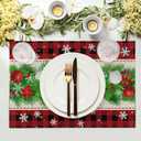 Christmas Placemats Set of 4 - Xmas Bells Place Mat 12x18 Inch Buffalo Plaid Pinecone Table Mat for Party Kitchen Dining Home Holiday Party Decor