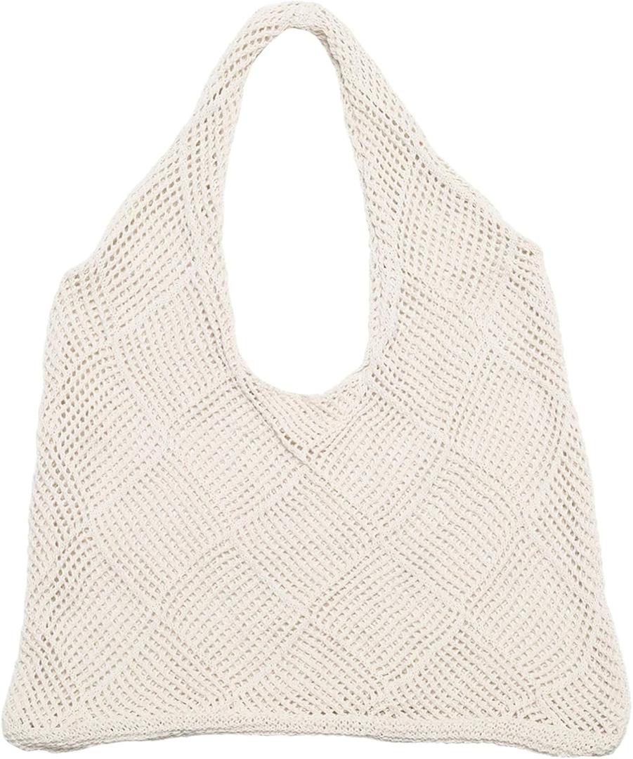 Crochet Beach Tote Bag Woven Mesh Beach Purse Summer Vacation Boho Knit Bag (Apricot)