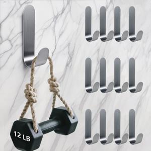 Heavy Duty Adhesive Hooks for Wall, Silver Stainless Steel, 12 Pack, Large j Hooks for Hanging - Simplicity/Sturdy/for Bathroom Kitchen/for Hanging Coat/Rober/Bag/Towel/Clothes