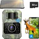 Solar Trail Camera 48MP 30FPS, WiFi Bluetooth Game Camera with Motion Activated 0.2s Trigger, Night Vision Motion Activated IP66 Waterproof for Wildlife Scouting with 32GB Micro SD Card (Grey)