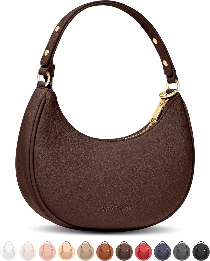 Vantamo Crescent Bags For Women with RFID Protection, Half Moon Clutch Purses for Women with Anti-Theft Clip for Extra Safety