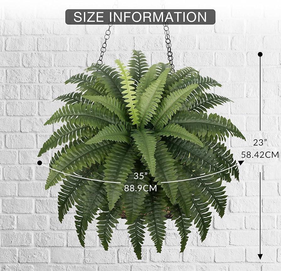 Fake Ferns - Set of 2 Faux Boston Ferns Large Artificial Plants, 40 Leaves per Bouquet, 35 Inches Large Artificial Ferns for Outdoors/Indoor Home, Office, Garden Decoration