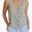 IDEALSANXUN Womens Scoop Neck Linen Tank Tops Button Down Sleeveless Shirts Vest Top XS