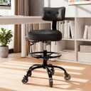 Office Drafting Chair with Footrest, Tall Height Adjustable Stool with Back Support, Heavy Duty Rolling Stool Chair with Wheels for Office Home Kitchen Bar Shop Guitar Studio Vanity, Black