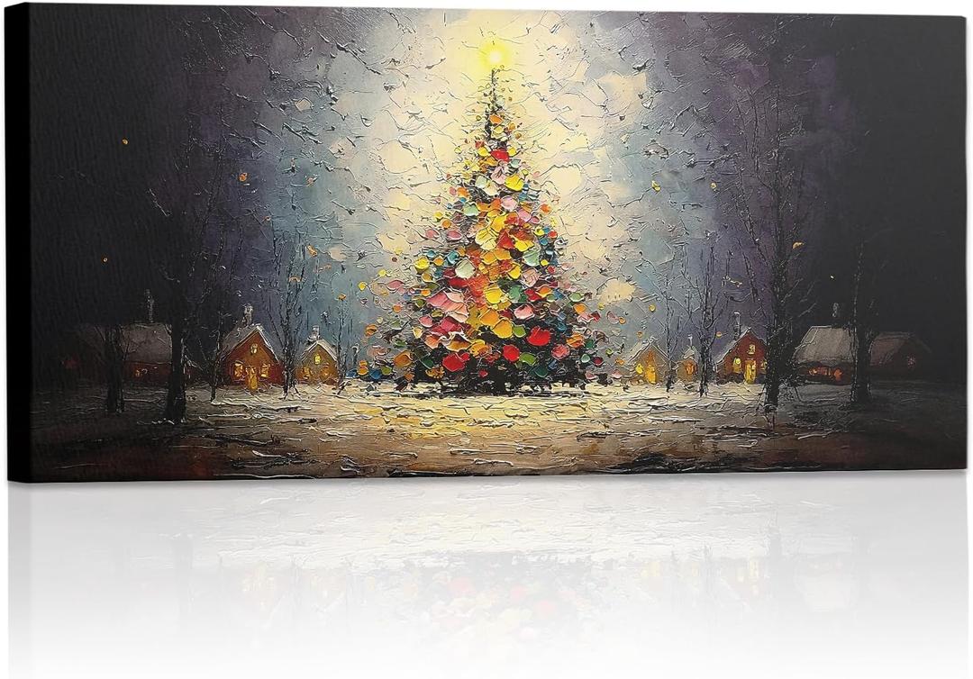 SVFGHGGN Retro Rustic Large Christmas Tree Framed Above Wall Art Pictures Canvas Decor, Colorful Farmhouse Winter Christmas Wall Decor Decorations for Bedroom Room Home, 40x20 Inches