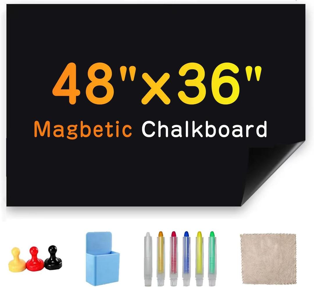 Magnetic Chalkboard Wallpaper Stick and Peel, 36" x 48"Chalk Board Contact Paper with Adhesive on Wall for School, Office, Kitchen Fridge, Drawing