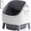 Open-Top Self Cleaning Litter Box, Automatic Cat Litter Box with APP Control, Dual Safety Sensors, Includes Trash Bags, Grey-White