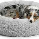 Active Pets Premium Medium Donut Dog Bed, Fits Up to 45 lbs, Removable Cover & Washable Cushion, Plush Long Pile Faux Fur Fabric, Portable Beige Pet Bed Furniture for Puppies Adult Canines & Cats (Light Grey)