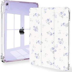 Feams Slim Case for iPad Air 11-inch M4/M3/M2 (2026/2025/2024), iPad Air 5th/4th Generation (2022/2020) 10.9 Inch Case Clear Back with Pencil Holder & Auto Sleep, Cute Purple Blossom