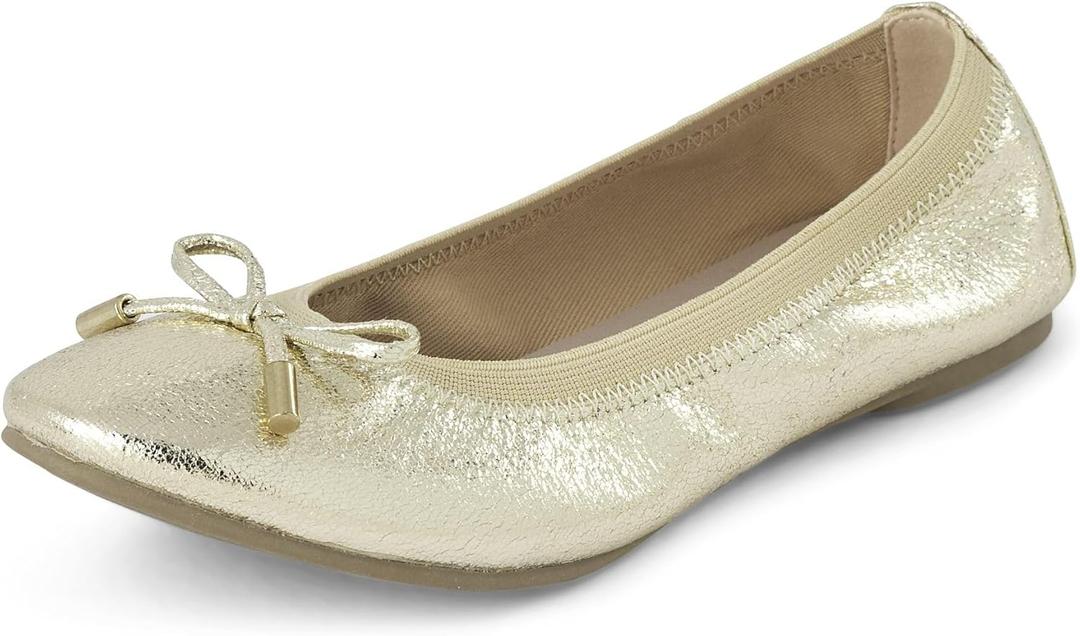 The Children's Place Girls' Closed Toe Ballet Flat (11 Little Kid, Metallic Gold Bow)