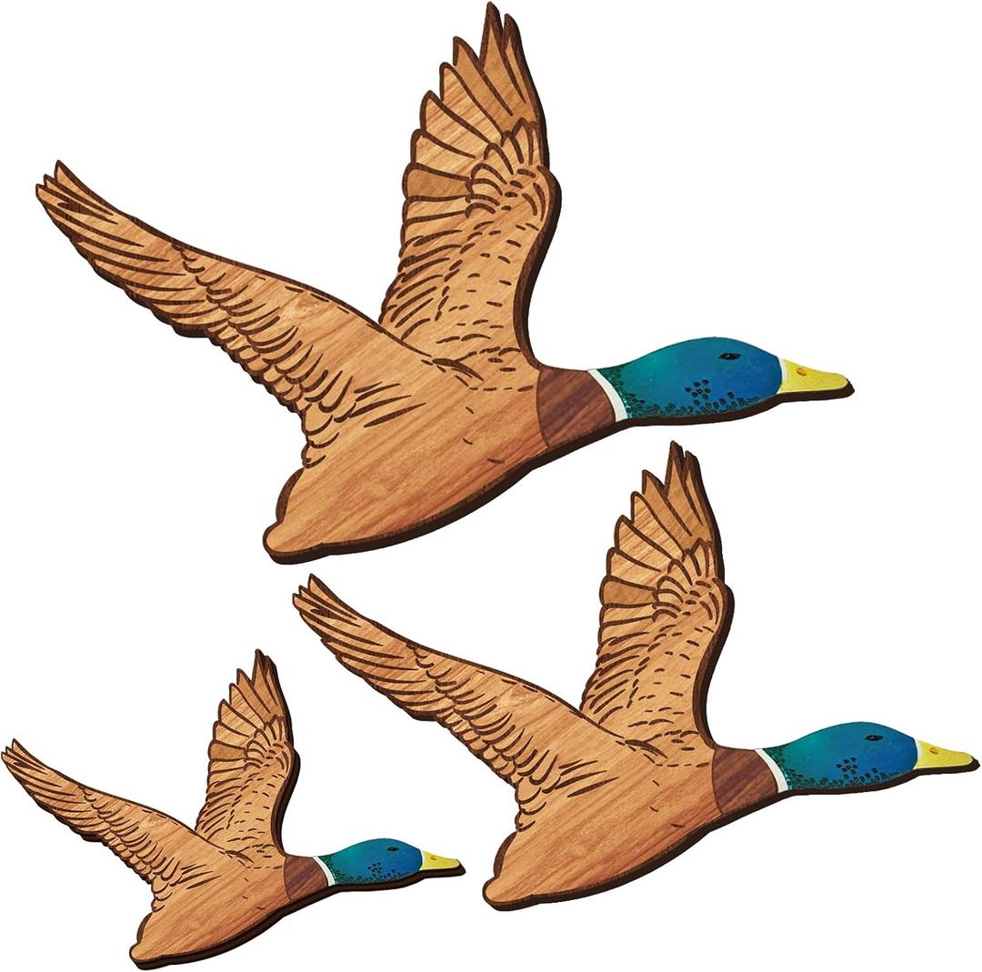 Wenqik 3 Size Mallard Duck Wall Art Wooden Ducks Wall Decor Rustic Flying Birds Decor Carved for Home Living Room Bedroom Office(Normal Size,Blue)
