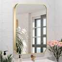 20x28 Inch Gold Bathroom Mirror, Brushed Brass Gold Metal Framed Rectangular Mirror with Rounded Corner, Bathroom Vanity Mirror for Bedroom or Living Room, Horizontal/Vertical
