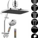 Hibbent 5-spray Dual Filtered Rainfall Shower Head Combo, High Pressure 13'' Showerhead with 10 Spray Mode Handheld, Easy Reach 4-way Diverter Shower Arm with Pause Mode, 71'' Hose and Holder, Chrome