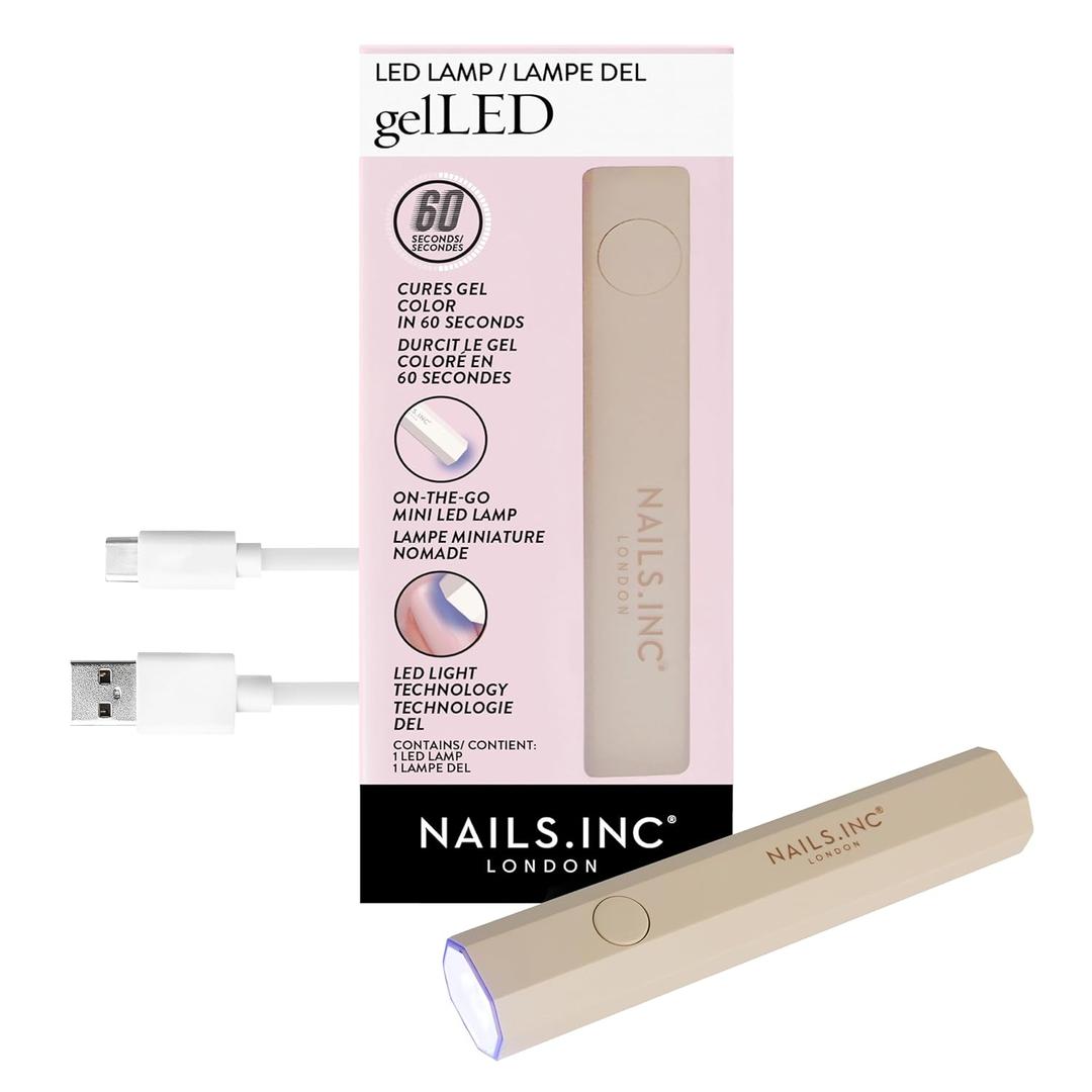 Nails Inc GelLED On-The-Go Mini Portable LED Lamp, Cures in 60 Seconds, Mini Nail Dryer for DIY Gel Nails, Adhesion for Gems, Easy Flash Cure Lamp, Rechargeable USB Nail Light, 3W, 1 Count