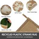 Capslpad Outdoor Rug 8x10 Patio Waterproof Boho Floral Plastic Straw Rug Large Foldable Vintage Outside Carpet with Carry Bag for RV Backyard Balcony Bench Picnic Porch, Beige