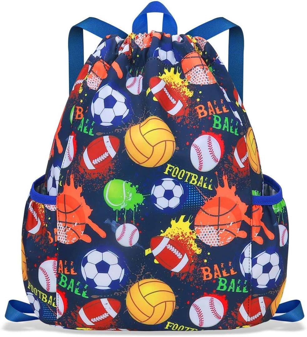 RHCPFOVR Drawstring Backpack for Kids - Football Bags for Girls Mini Gym Dance Beach Swim Travel Bag With Two Water Bottle Holder
