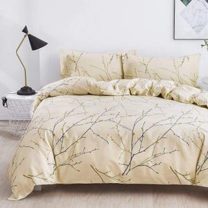OAITE Duvet Cover Set,100% Cotton Comforter Cover with Floral Pattern Duvet Cover Set,Soft Bedding Set Includes with 3 Piece (2 Pillow Shams,1 Duvet Cover) (King-104" x 90", Ivory-branch)