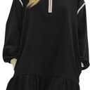Wenrine Womens 2025 Fall Oversized Sweatshirt Dress Casual Long Sleeve Quarter Zip Ruffle Hem Pullover Mini Dresses (Medium, Black)