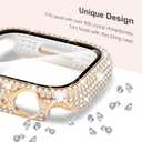 KADES Compatible for Apple Watch Series 10 46mm/42mm Series 9 8 7 45mm/41mm Series 6 5 4 SE 44mm/40mm Series 3 2 1 42mm/38mm, Sparkling Bling Diamond Band with Full Diamonds Case (Rose Gold with Black Pearl Shell)