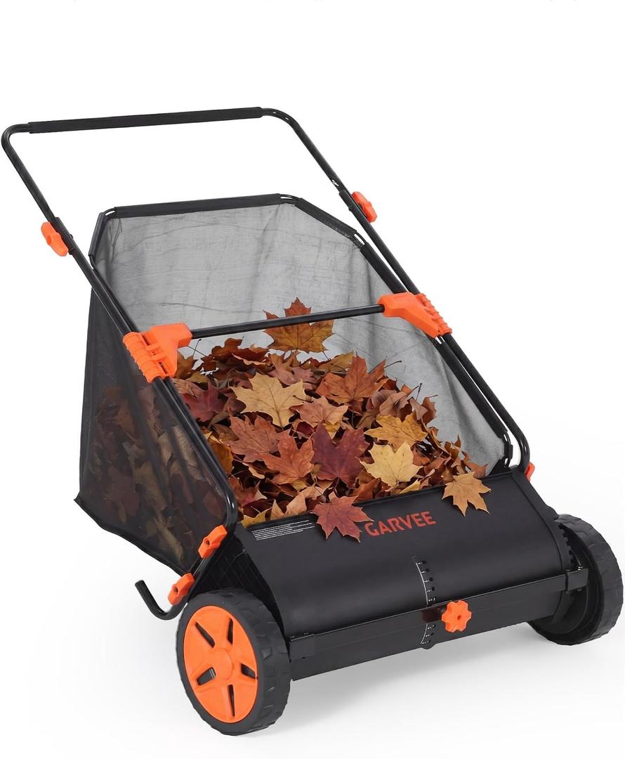 30 Inch Push Lawn Sweeper with Large 12 cu ft Collection Bag, Heavy Duty
