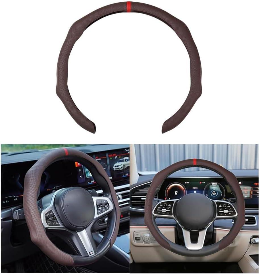 Car Steering Wheel Cover, 15 Inch Leather Non Slip Vehicle Steering Wheel Cover Protector, Comfortable Automotive Interior Protection Accessories, Universal for SUV Sedan Truck(Coffee)