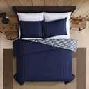 Eddie Bauer - Twin Comforter Set, Reversible Cotton Bedding with Matching Sham, Pre-Washed for Added Softness (Kingston Navy, Twin)