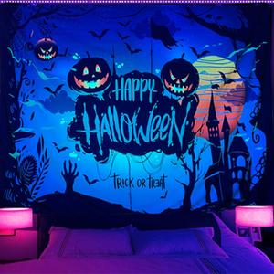 Lyxinarhy Halloween Blacklight Wall Tapestry - Night Tapestry Wall Hanging Haunted Woods with Grave and Pumpkins, UV Reactive Blanket for Bedroom Living Room Dorm Decor (Scary Pumpkin, 51 * 59 IN)