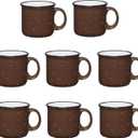 Set of 8 Ceramic Campfire Mugs 15 Oz, Brown Coffee & Tea Cups for Home, Work, Travel, Camping Customizable, Great for DIY, Events, Companies, 8 count