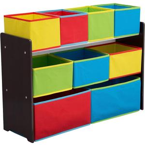 Delta Children Deluxe Multi-Bin Toy Organizer with Storage Bins - Greenguard Gold Certified, Dark Chocolate/Primary Colored Bins, 9 Piece Assortment