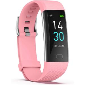 Fitness Tracker with Step/Distance/Calories Counter, Activity Tracker with Heart Rate Monitor, Slim Style Watch IP68 Waterproof, Sleep Monitor Tracker, Pedometer Watch for Women Men (Pink)