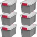 IRIS USA 5 Gallon Lockable Storage Totes with Lids, 6 Pack - Gray, Heavy-Duty Durable Stackable Containers, Large Garage Organizing Bins Moving Tubs, Rugged Sturdy Equipment Utility Tool Box