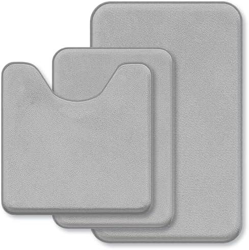 RUN HELIX Bathroom Rugs Sets 3 Piece, Soft Absorbent Memory Foam Bath Mats Set, Dry Fast Bath Mat, Machine Washable Bath Rug Set for Bathroom （Ash Gray）