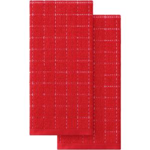 Homaxy 100% Cotton Terry Kitchen Towels(Red, 13 x 28 inches), Checkered Designed, Soft and Super Absorbent Dish Towels, 2 Pack