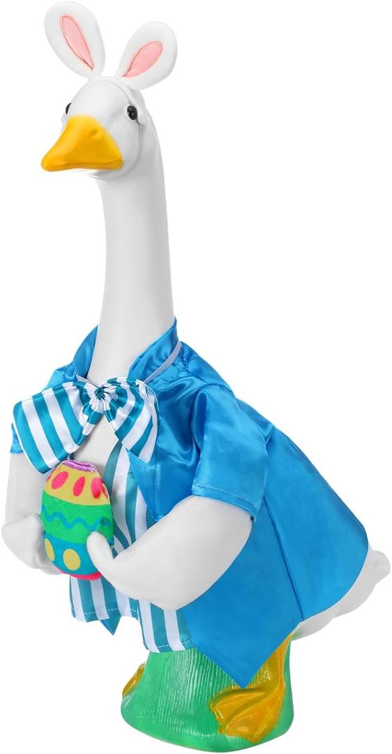 Geyoga Easter Porch Goose Outfit 23inch Funny Bunny Goose Outfit with Egg Bunny Geese Clothes for Happy Easter Outdoor Garden Porch Door Pathway Yard Decor
