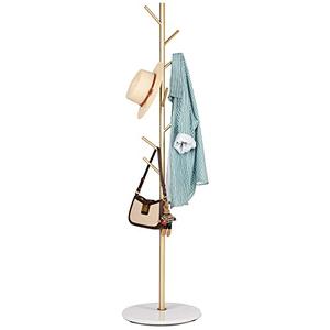 ZOZOE Metal Coat Rack Freestanding, Golden Coat Racks with Heavy Duty Natural Marble Base, Modern Stable Coat Tree Stand with 8 Hooks, Coat Tree Hanger Stand for Bags, Hats, Entryway, Office