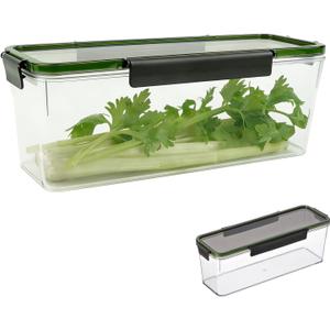 Celery Keeper for Refrigerator, Upgraded 3cm Deeper BPA-Free Vegetable Storage Container with Reinforced Locking Lid, Leakproof Durable PP Food Storage Bin for Kitchen