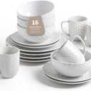 16-Piece Ceramic Dinnerware Set with Mugs,Plates and Bowls Set for 4 with Coffee Mugs,Elegant Dish Set for Everyday Dining (Mixed Embossment)