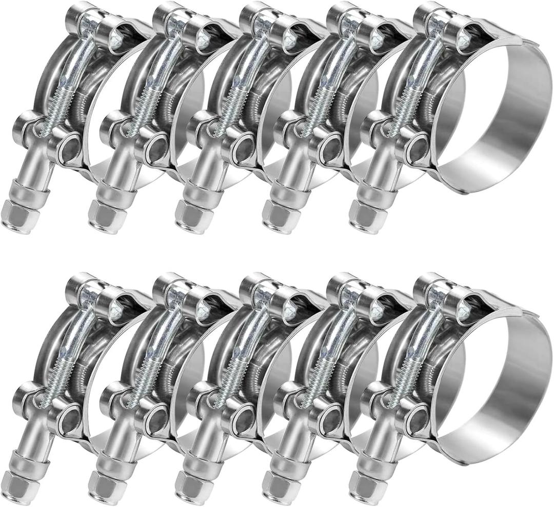 10Pack 304 Stainless Steel T Bolt Hose Clamp 36-44mm for 1.25" Hose ID, Heavy Duty Turbo Radiator Coolant Fuel Line Pipe Clamp Kit