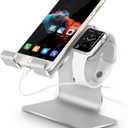 2 in 1 Charging Stand Compatible with Apple Watch Series Ultra2/Ultra/10/9/8/7/6/5/4/3/2/1/SE (38mm/40mm/41mm/42mm/44mm/45mm/46mm/49mm) and Compatible with iPhone of All Series- Silver Grey