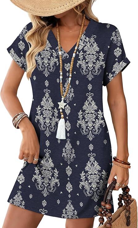 WIHOLL Dresses for Women 2025 Casual Summer Tshirt Dress Wedding Guest Dresses Short Sleeve Fashion Beach Vacation Clothes, Size: Small