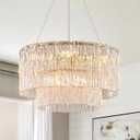 Modern Gold Chandeliers,20” Crystal Glass Pendant Ceiling Light Fixtures 7-Light Round Chandelier Luxury 2 Tiers Hanging Chandelier for Dining Room Foyer Living Room Bedroom