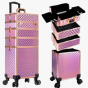 AROUS Rolling Makeup Train Case Large Storage Cosmetic Trolley 4 in 1 Large Capacity Trolley Makeup Travel Case with Key Swivel Wheels Salon Barber Case Traveling Cart Trunk, Pink