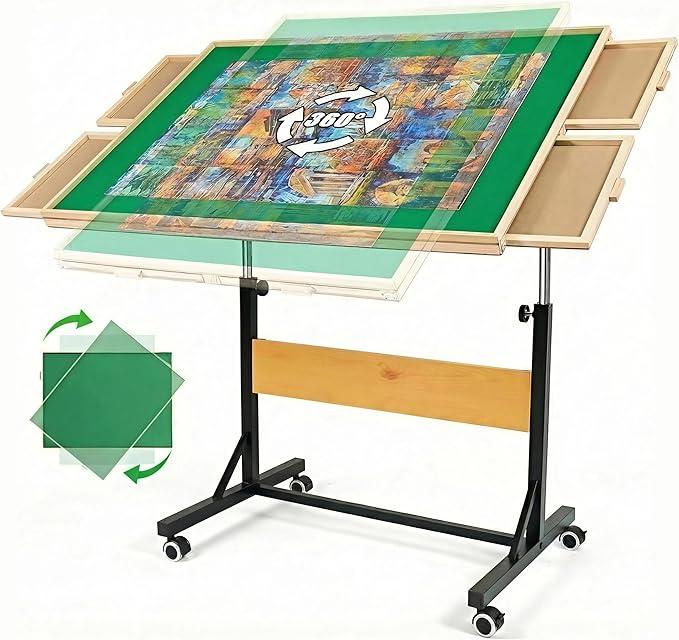 ALL4JIG 1500 Pieces Puzzle Table with Legs and Wheels, Wooden Jigsaw Puzzle Table with 4 Drawers & Cover, Upgraded Stability & Optimized Lightweight Design, Vertical Placement Option