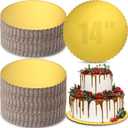 Dandat 50 Pcs 14 Inches Gold Cake Boards Round Cake Base Disposable Pie Plate Bulk Sturdy Circle Cardboard Scalloped Base for Birthday Decorating New Year Displaying Cakes Pizza Pie