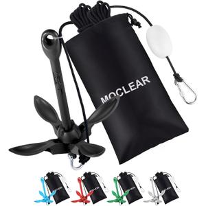 Kayak Anchor Kit, 1.5/3.5 lb Compact Folding Grapnel Anchor for Kayaks, Canoes, SUPs, Jet Skis, Small Boats - Lightweight Portable Marine Boat Anchor with Rust-Resistant Design (Black)