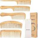 4 Pcs Natural Handmade Bamboo Anti-Static Combs Set - Wide Tooth, Rat Tail and Fine Tooth for Long, Short, Thick, Thin, Wavy or Curly Hair Detangling (Natural)