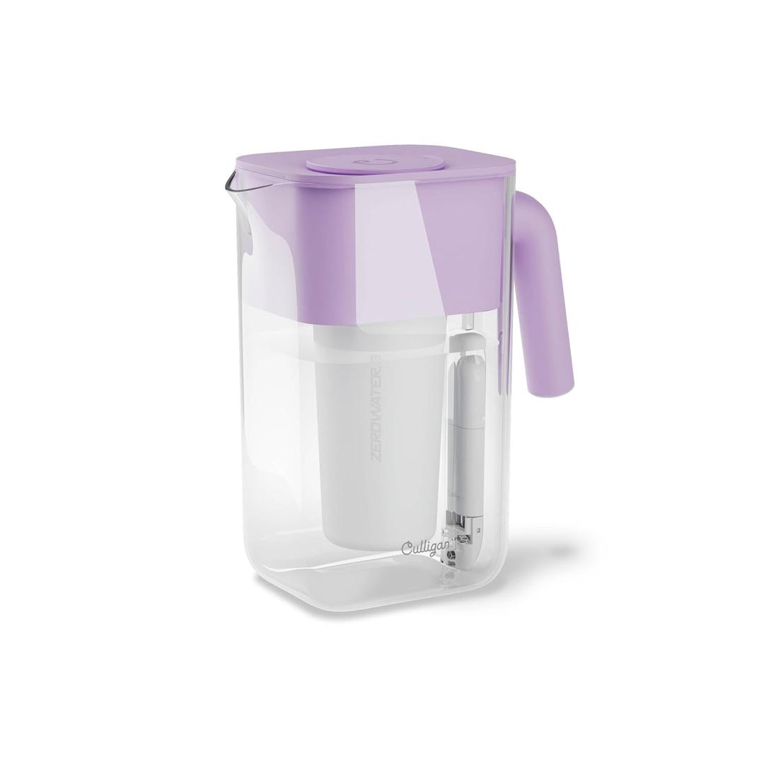 Culligan with ZeroWater Technology 10-Cup Water Filter Pitcher Includes 5-Stage Advanced Water Filter, IAPMO Certified to Reduce Lead, Total PFAS, Mercury, Fluoride, and Chlorine - Lilac