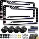 American Flag Mountain License Plate Frames - 2 Pack US Flag License Plate Holder,Stainless Steel Rust-Proof Waterproof Car Decorative Tag Frame with Screws Fasteners Caps