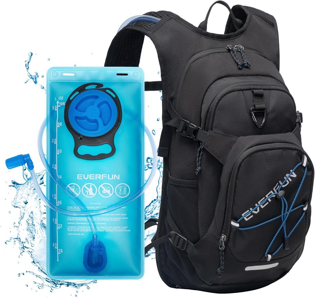 Everfun Hydration Backpack 18L with Water Bladder 2L/3L Hiking Water Backpack Women Men Hydration Pack Insulated Lightweight Day Hydropack with Storage for Hiking, Biking, Running, Festival (Black)